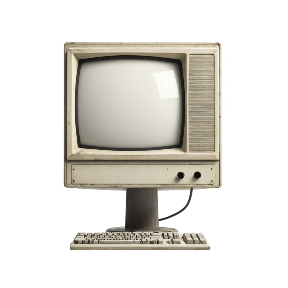 An old computer with a keyboard and monitor png