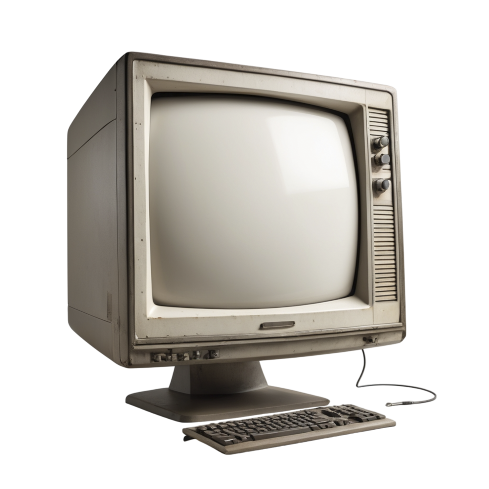 An old computer with a keyboard and monitor png