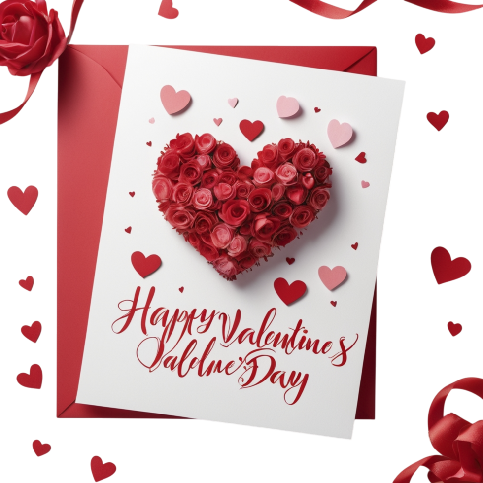 Valentine's day card with red roses and hearts png