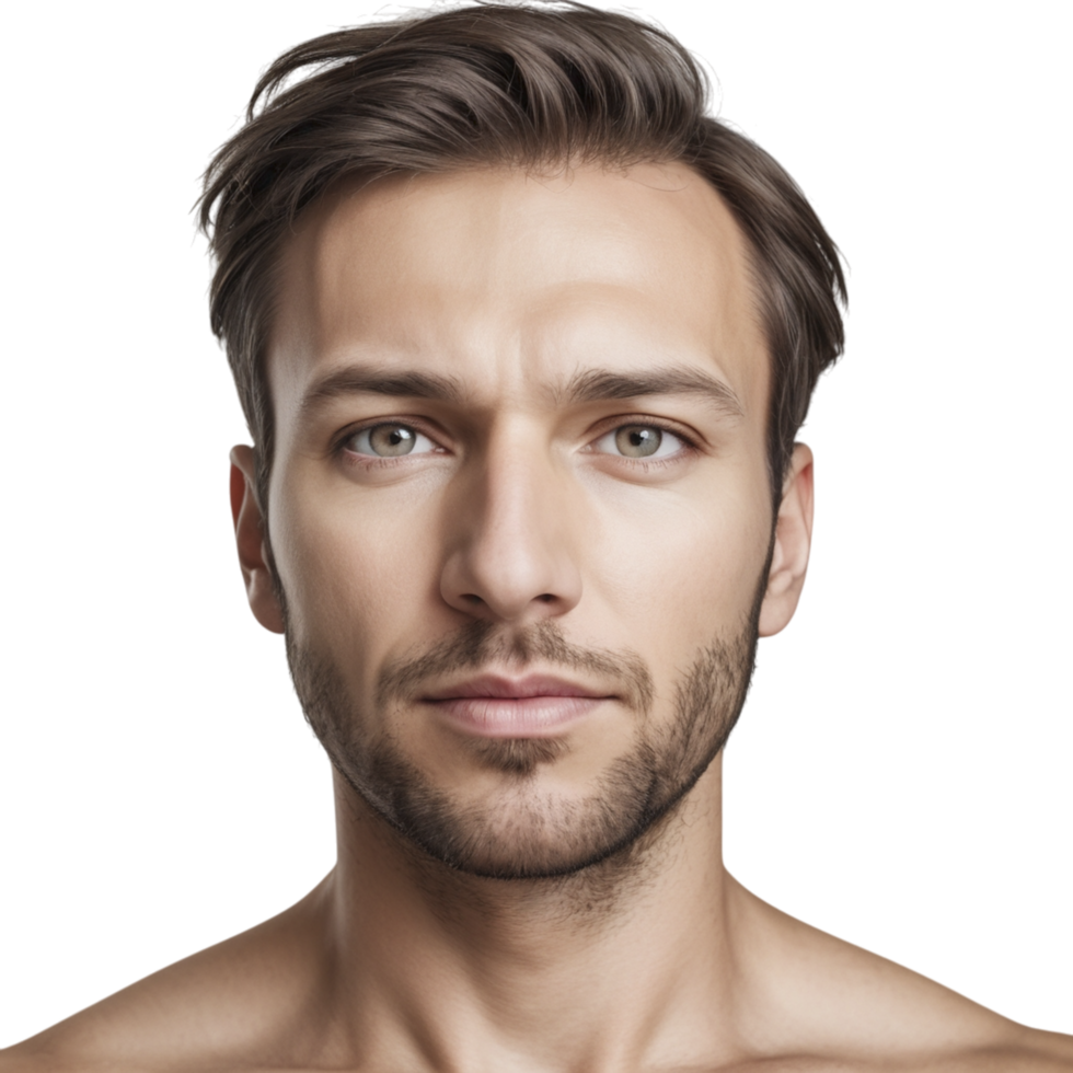 A man with no shirt on looking at the camera png