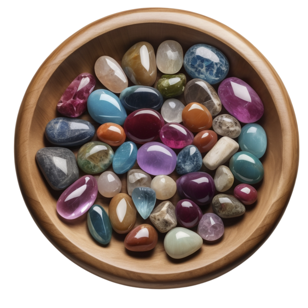 A bowl filled with colorful stones png