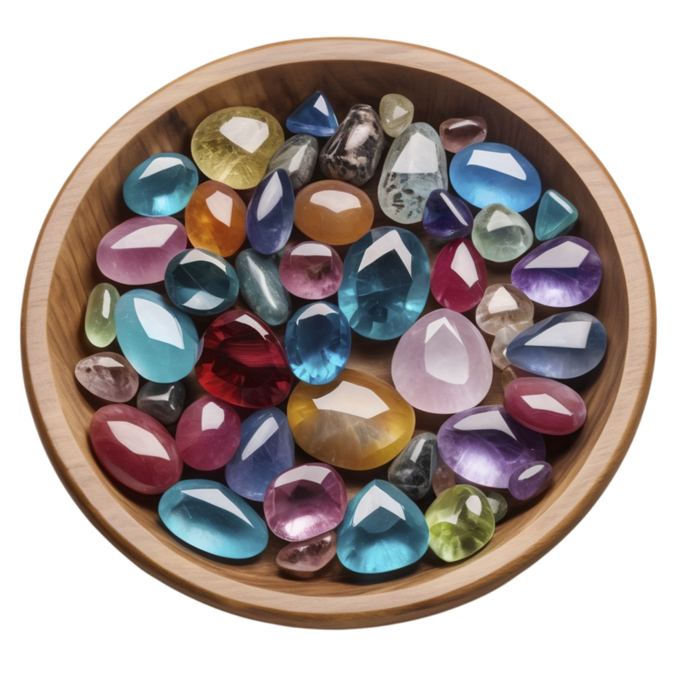 A bowl filled with colorful gems png