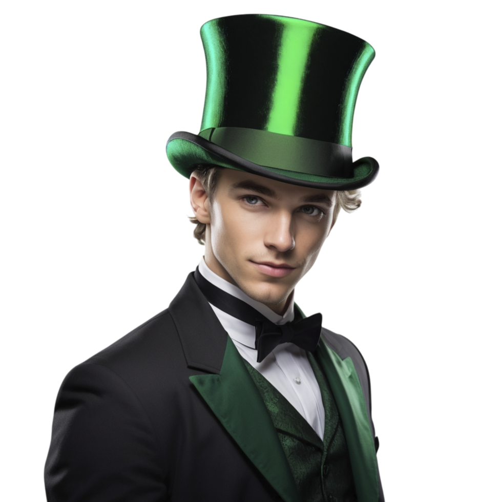 A man in a green top hat and tuxedo png