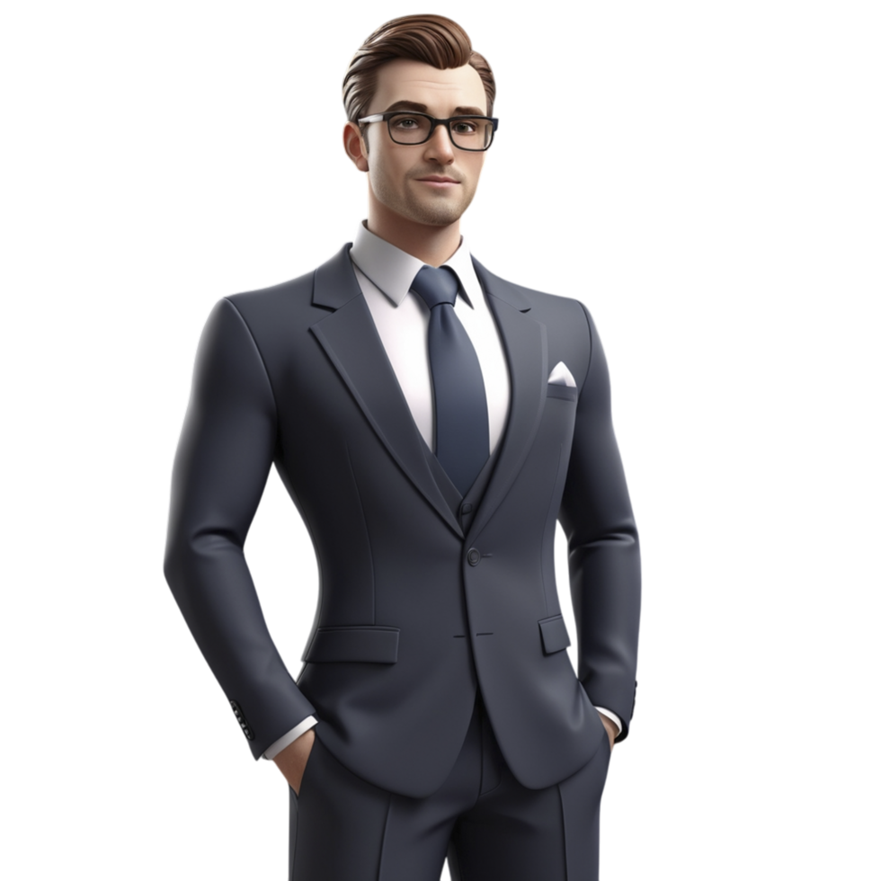 A man in a suit and tie standing with his hands on his hips png