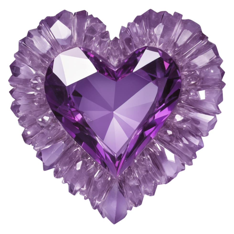 A purple heart shaped crystal with a large diamond png