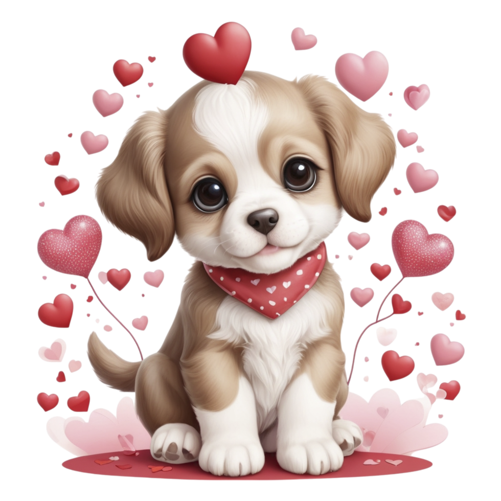 A cute puppy with hearts on its head png