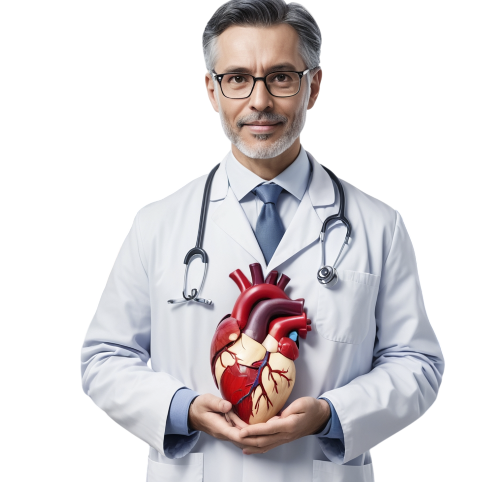 A male doctor holding a heart model png