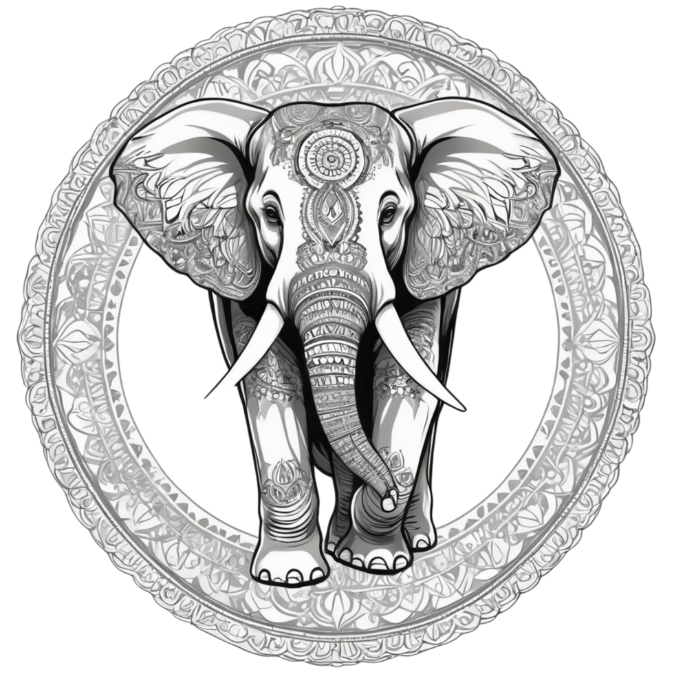 An elephant in a circle with a pattern on it png