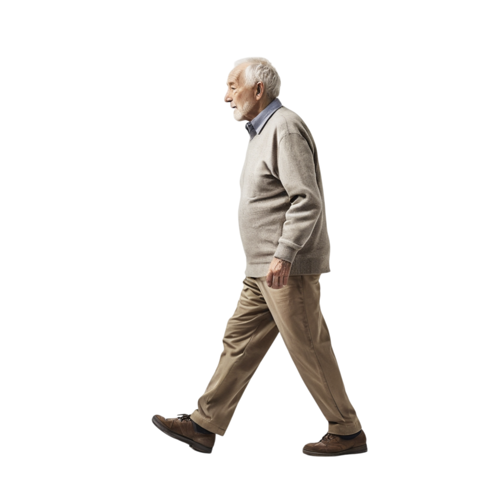 An older man walking on a black background png