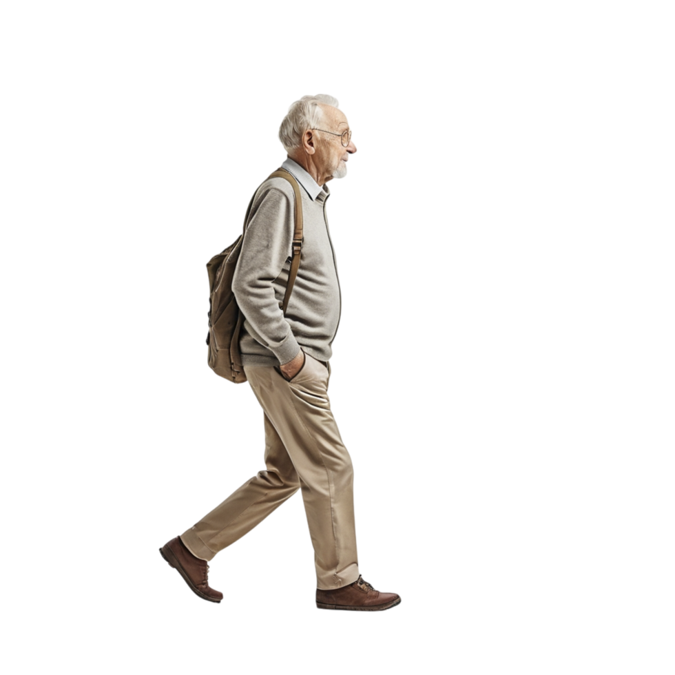 An old man walking with a backpack png