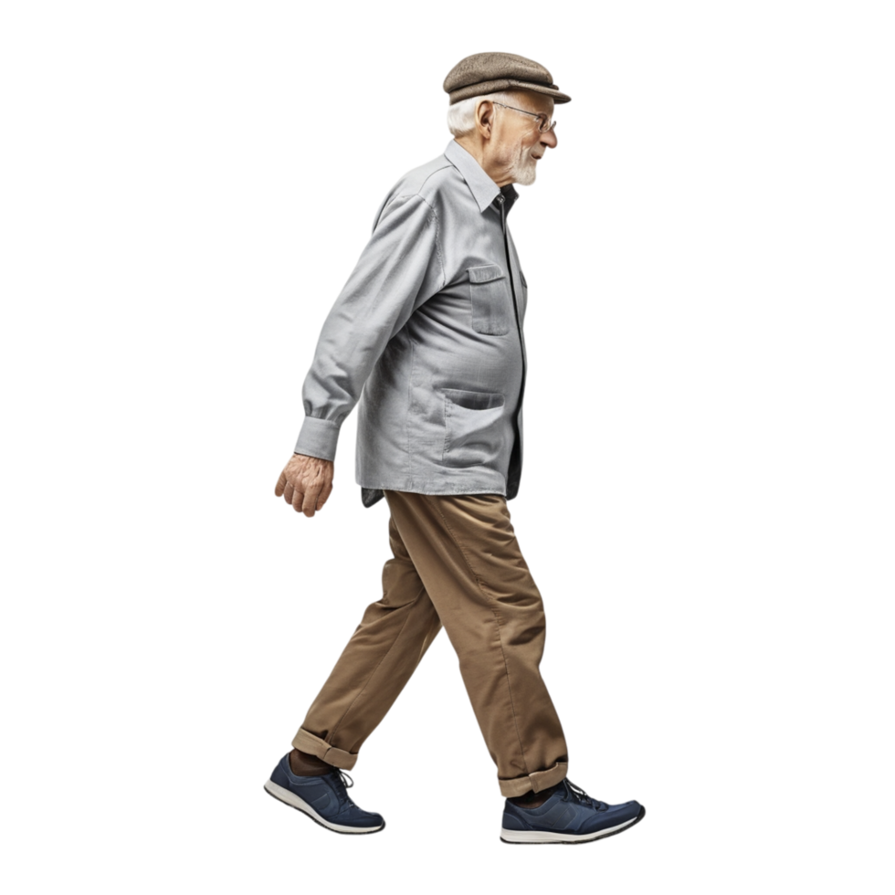 An old man walking on a black background png