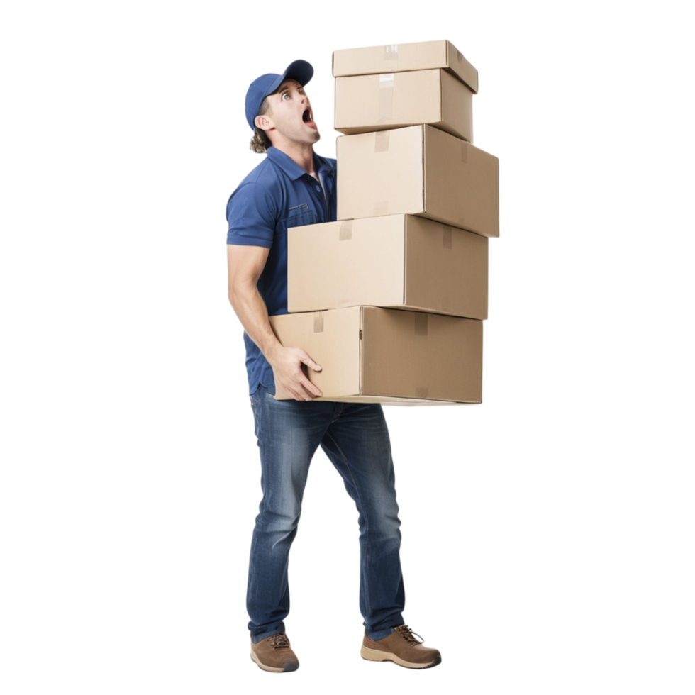 A man carrying boxes on his shoulders png