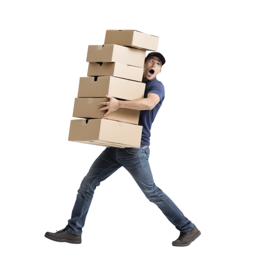 A man carrying boxes on his back png