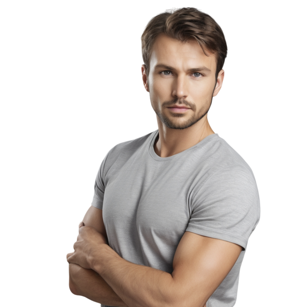 A man in a grey t - shirt png