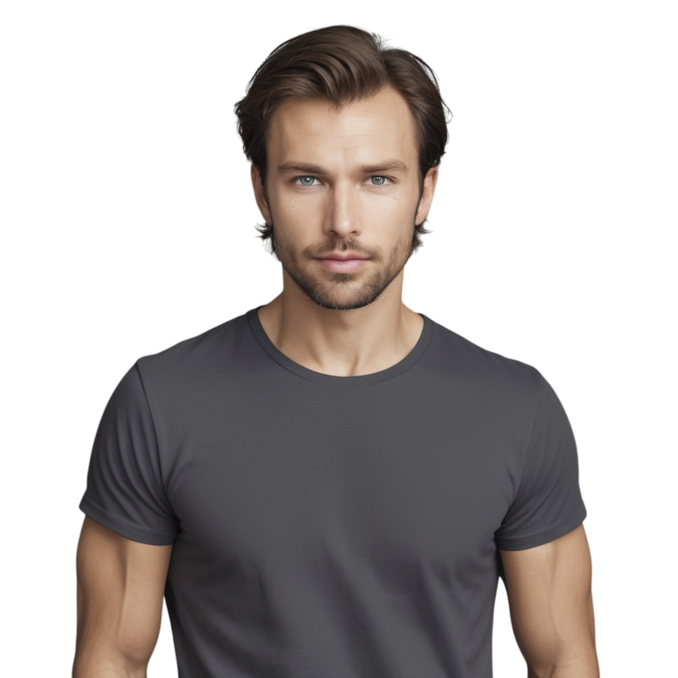 A man in a charcoal t - shirt png