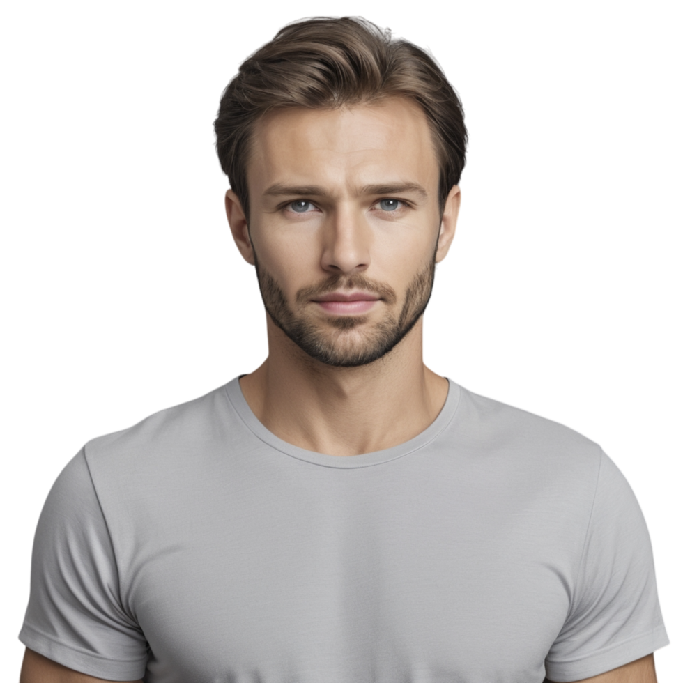 A man in a gray t - shirt png