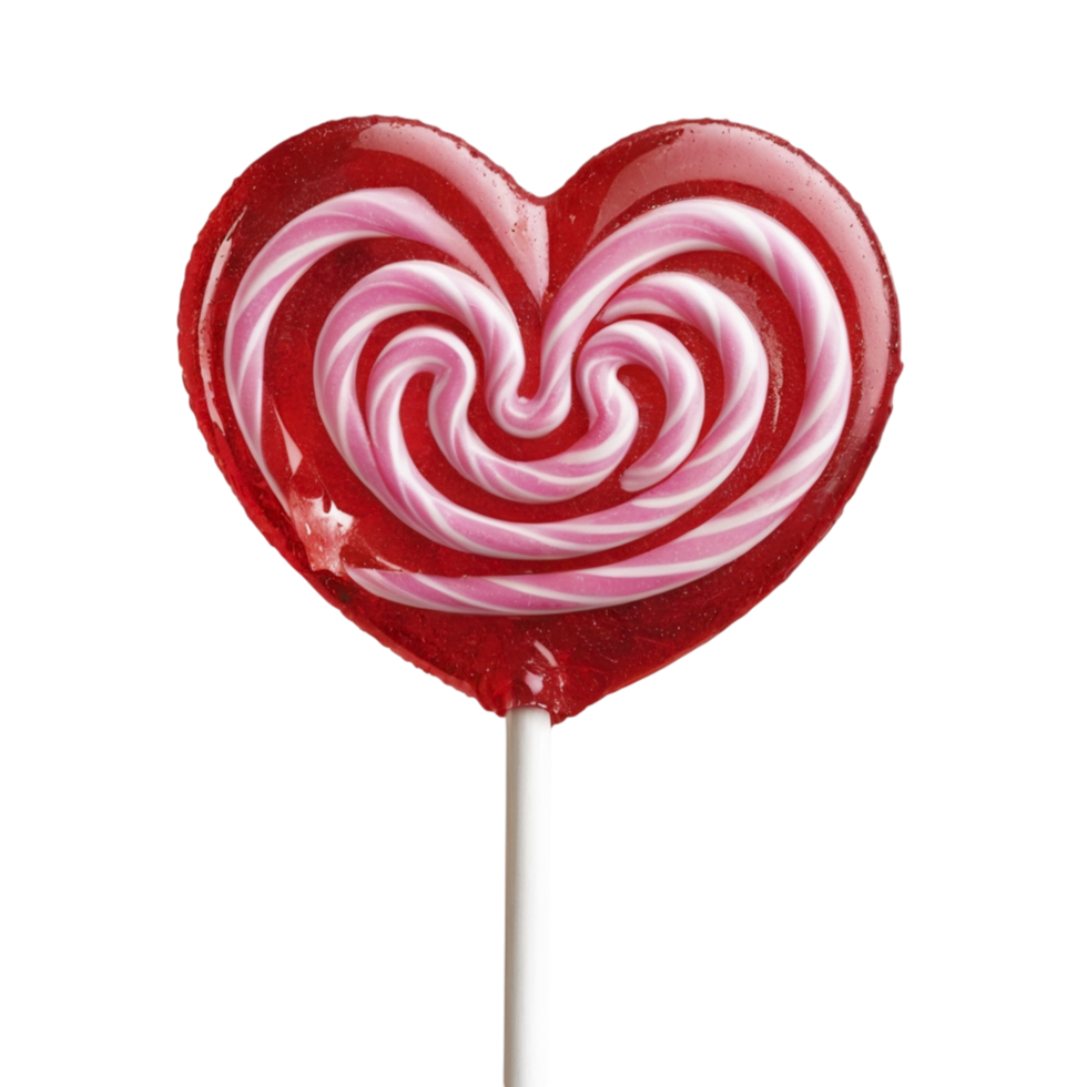 A red and white lollipop with a heart shape png