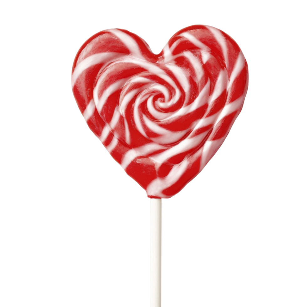 A red and white heart shaped lollipop on a stick png