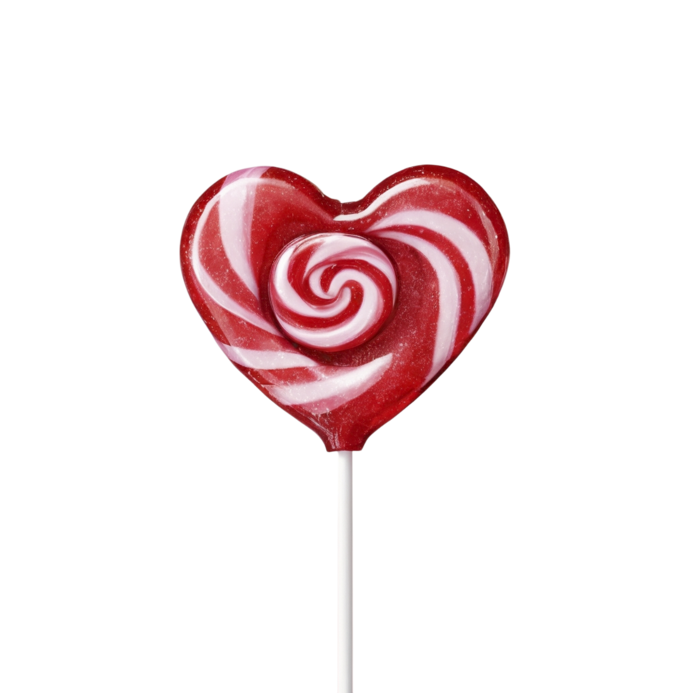 A red and white heart shaped lollipop on a stick png