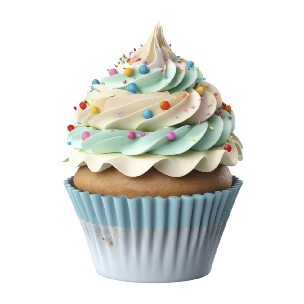 A cupcake with colorful frosting on top png