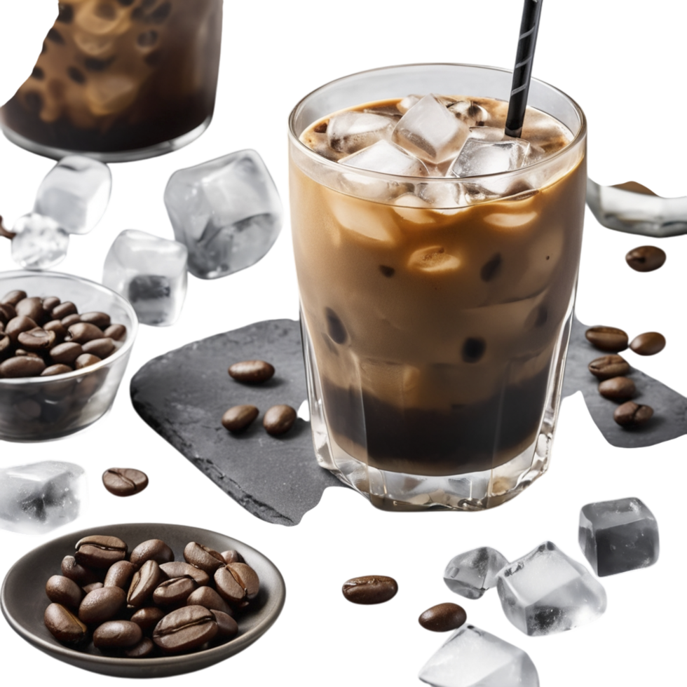 Coffee iced coffee with ice cubes png