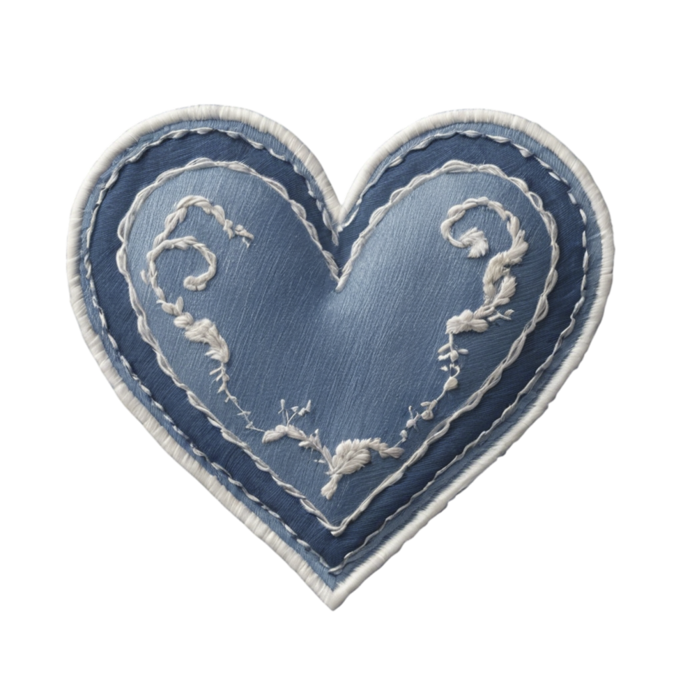 A blue heart shaped embroidered patch png