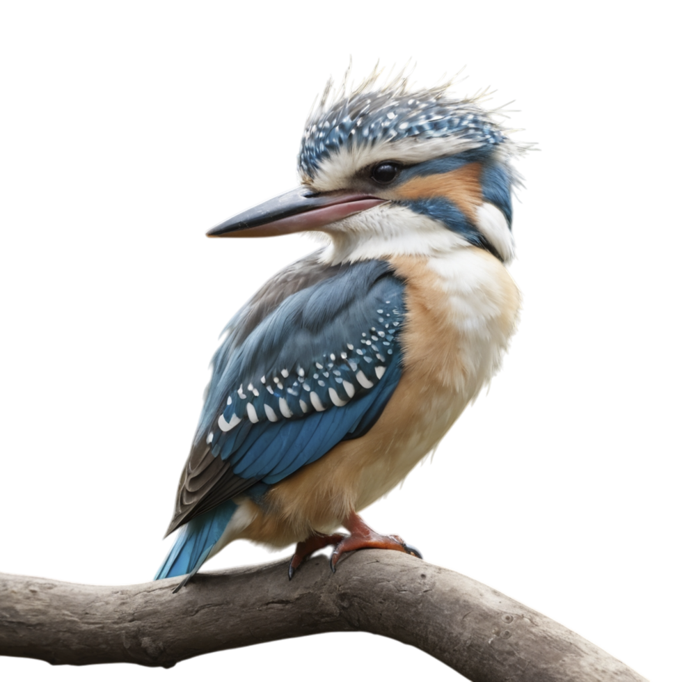 A blue and white bird with a mohawk sitting on a branch png