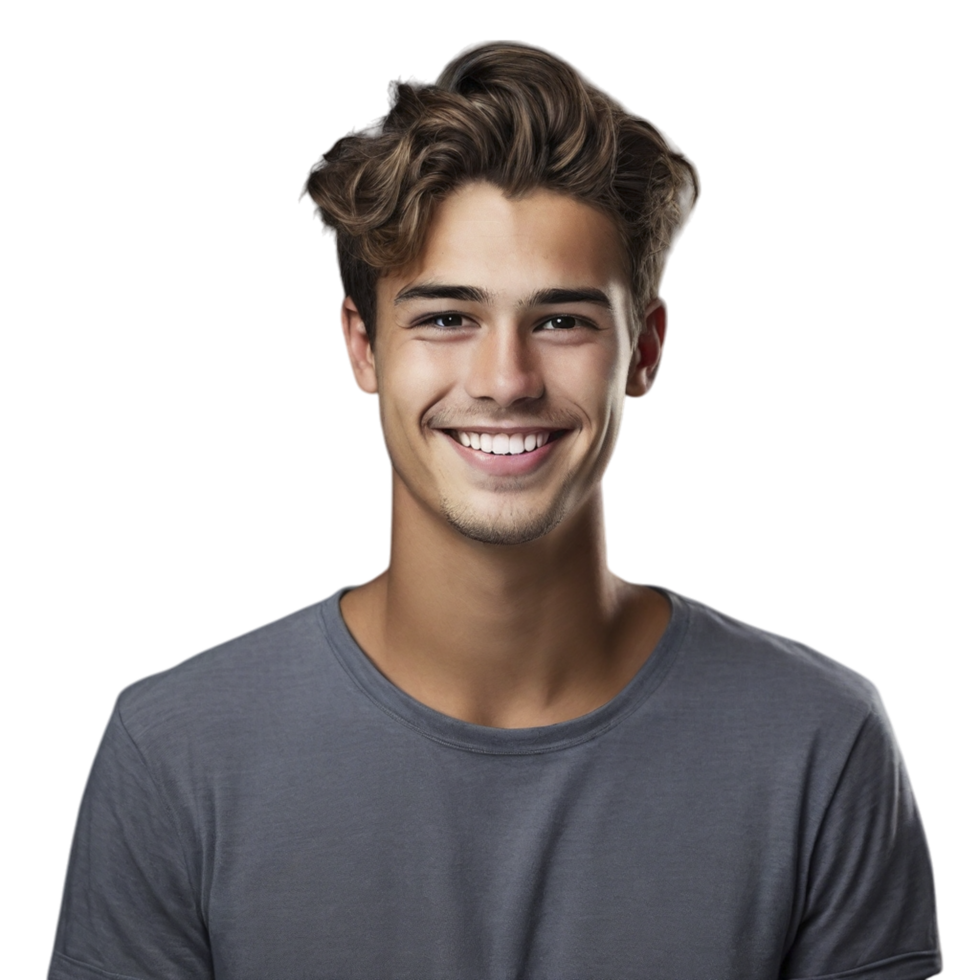 Portrait of a young man smiling on black background png