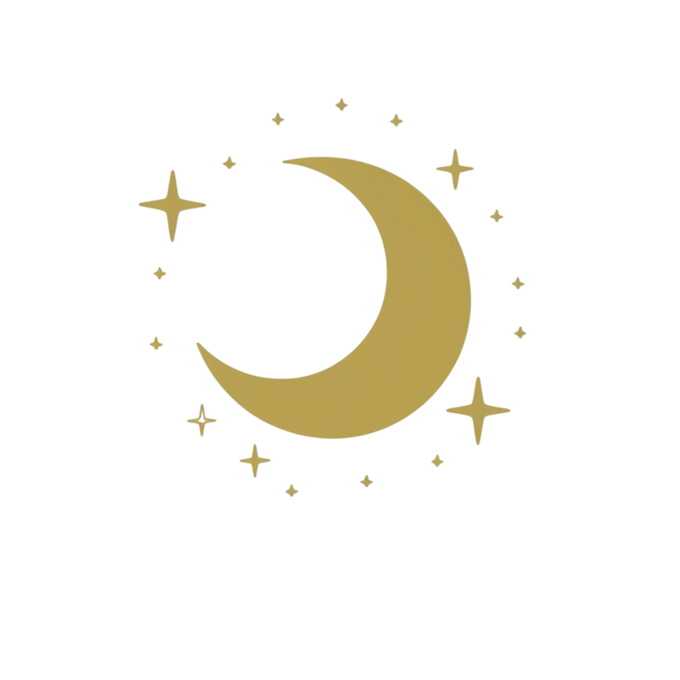 The moon and stars are in a gold color png