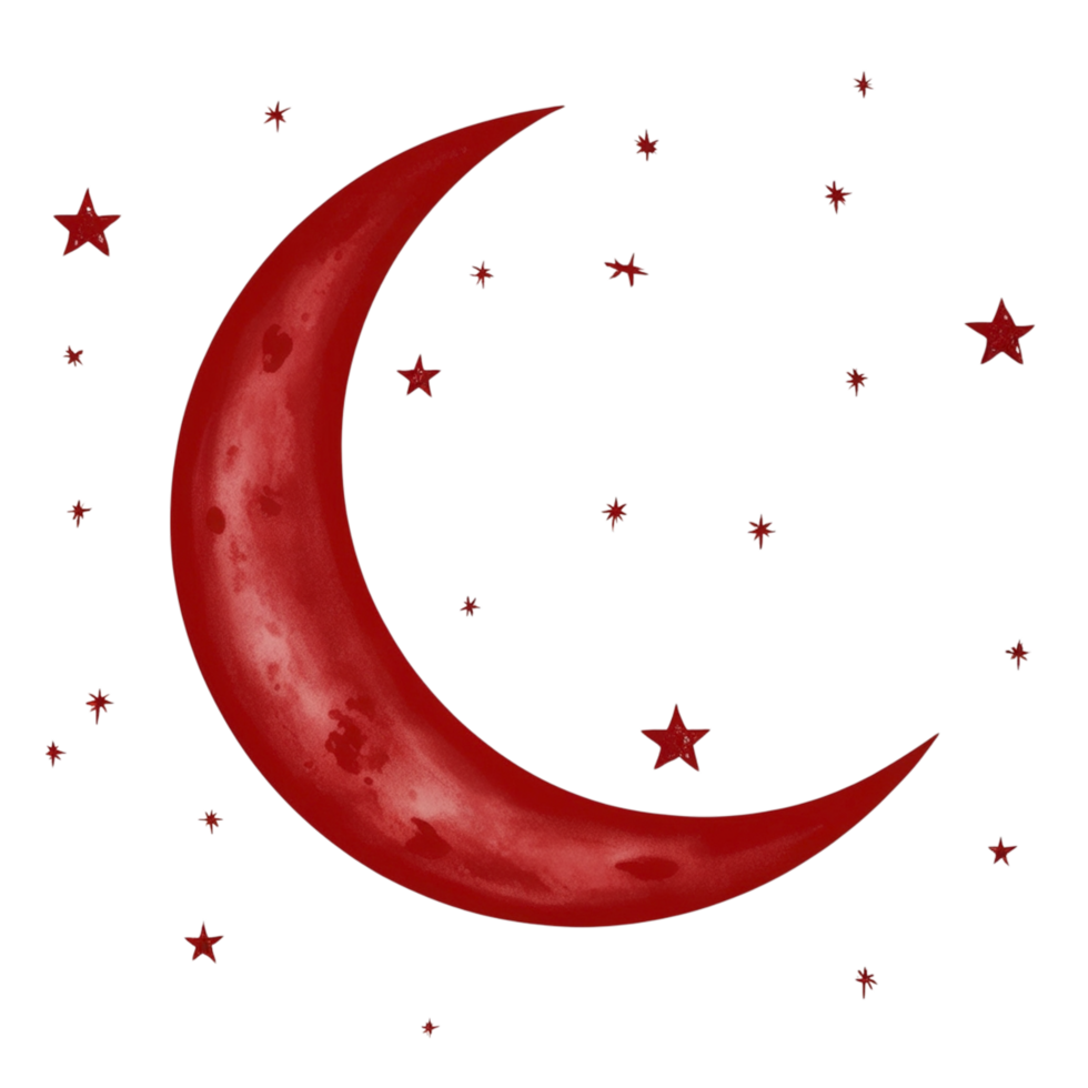 A red crescent with stars around it png