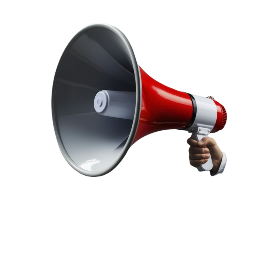 A hand holding a megaphone on a black background png