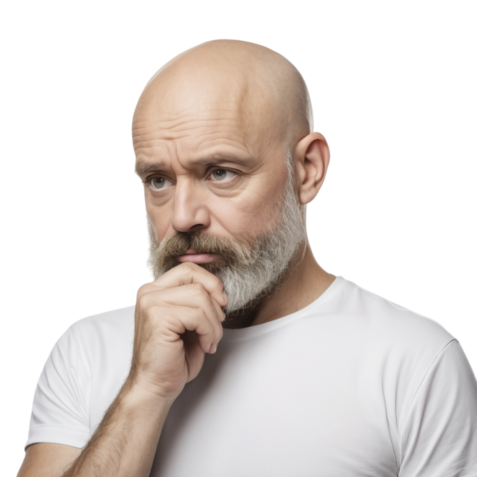 A bald man with a beard and a white t - shirt png