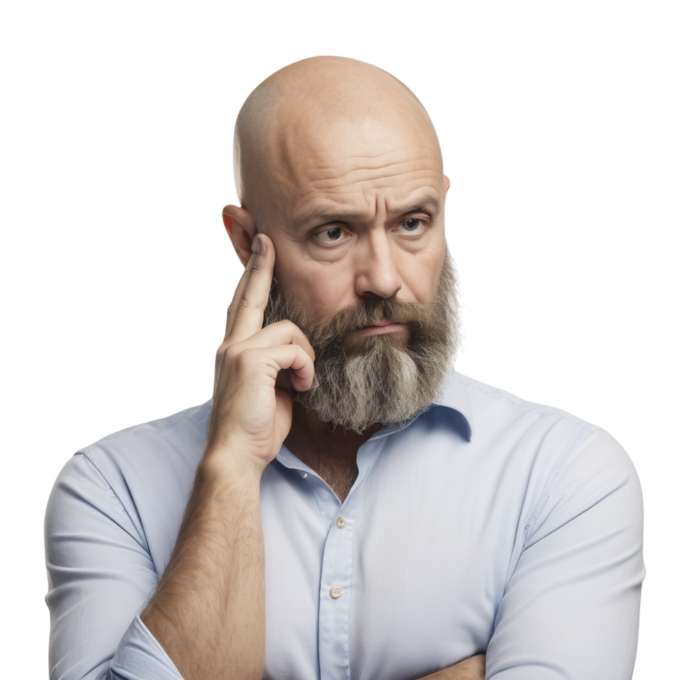 A bald man with a beard and a blue shirt png