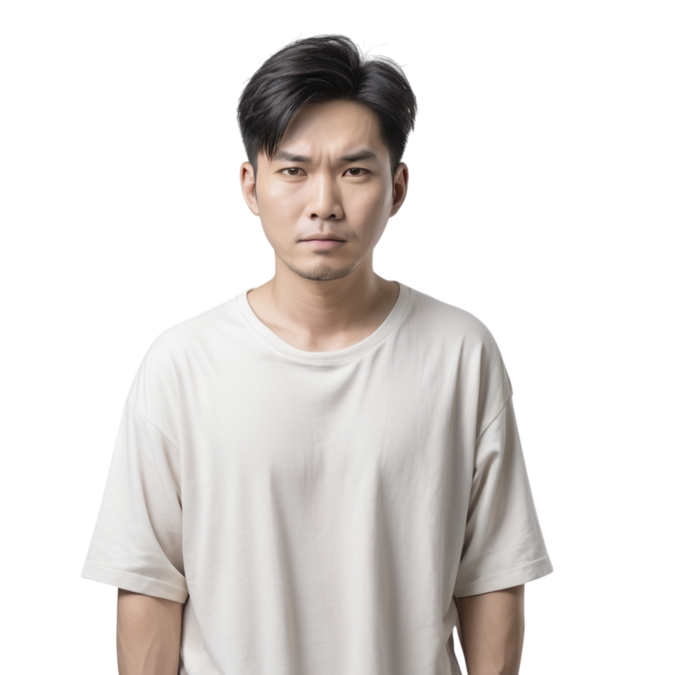 A man in a white t - shirt standing in front of a black background png