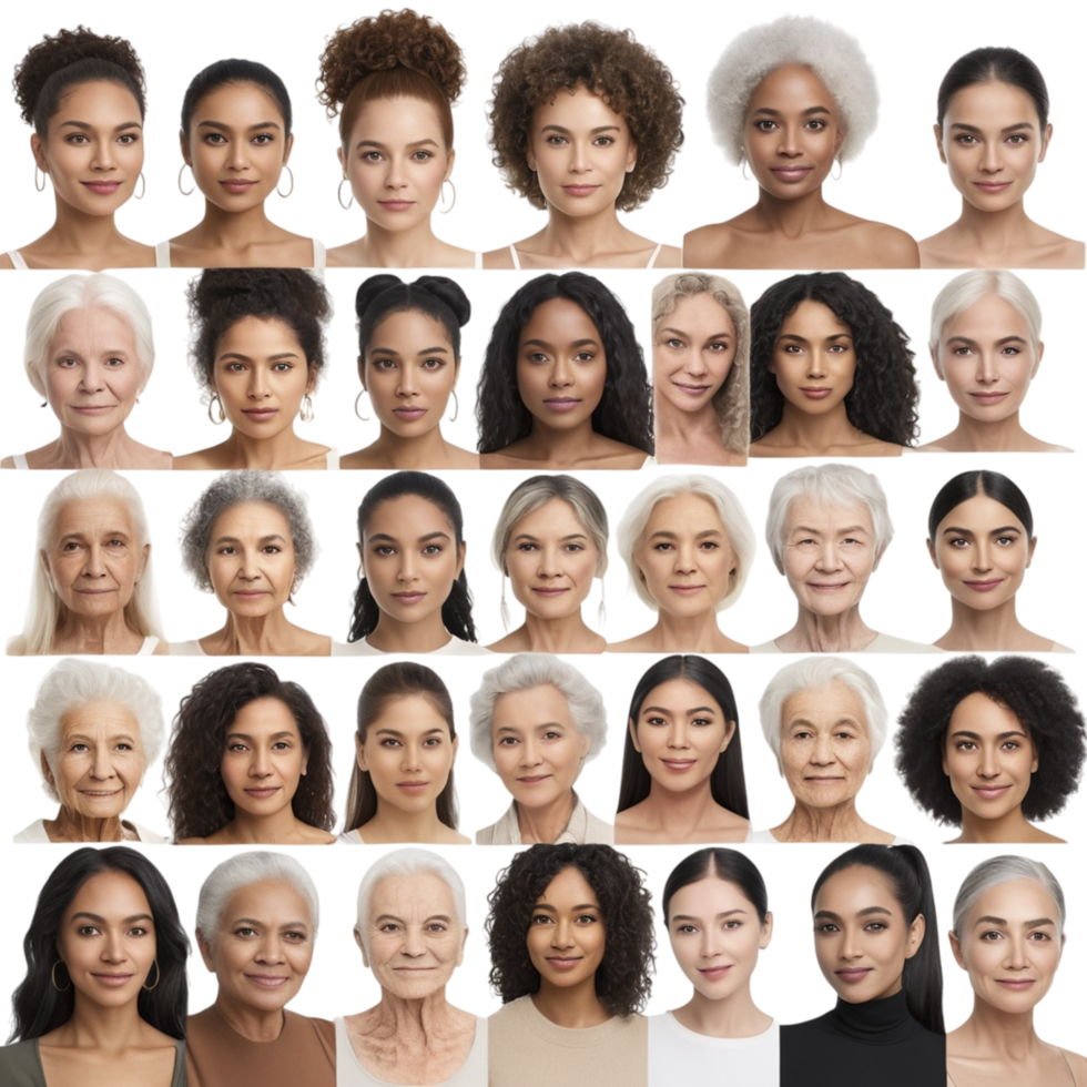 A collage of many different women's faces png