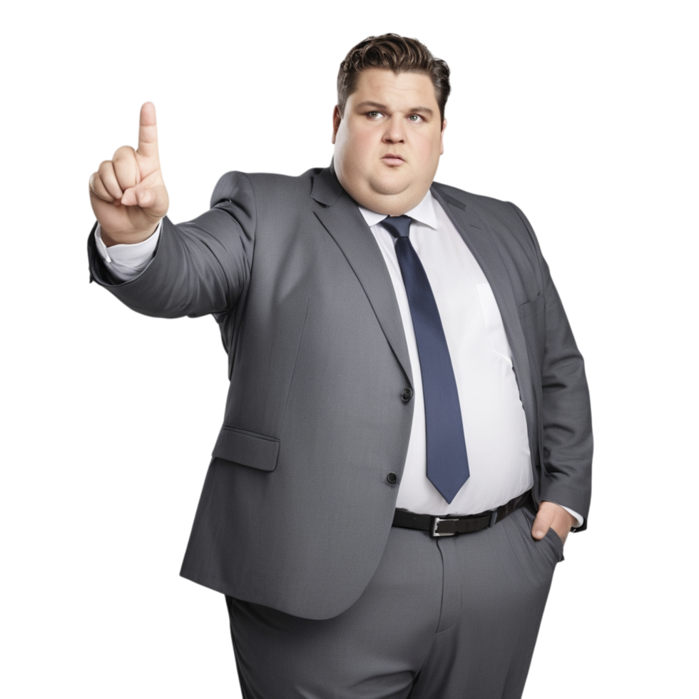A man in a suit and tie pointing at something png