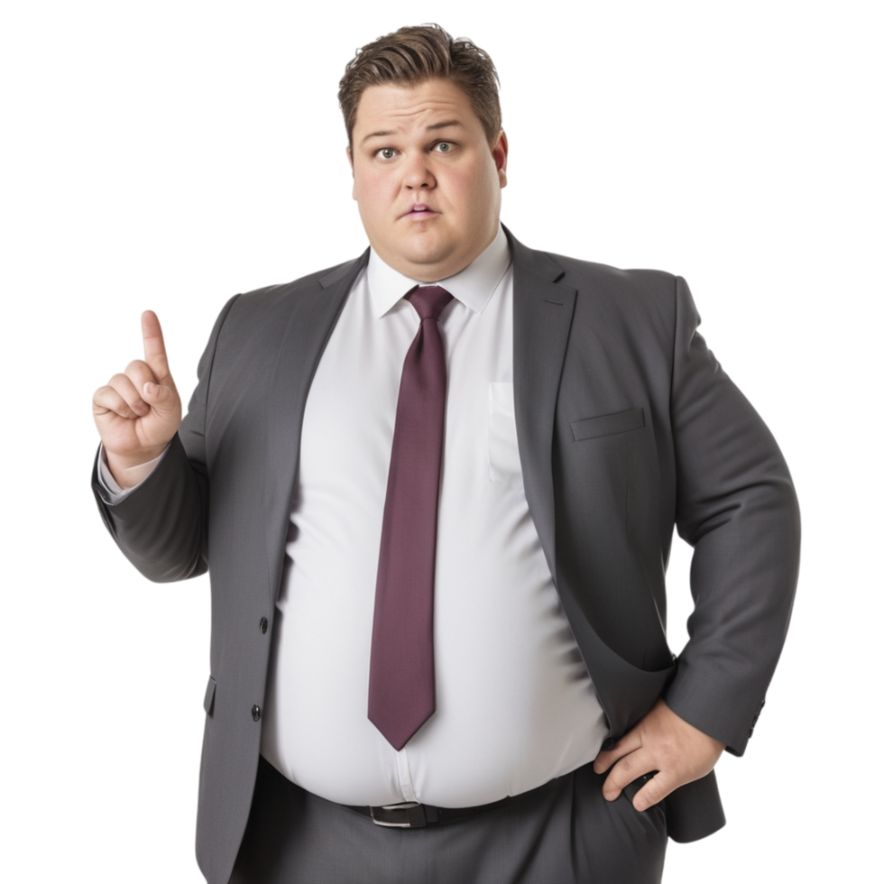 A fat man in a suit and tie pointing his finger png