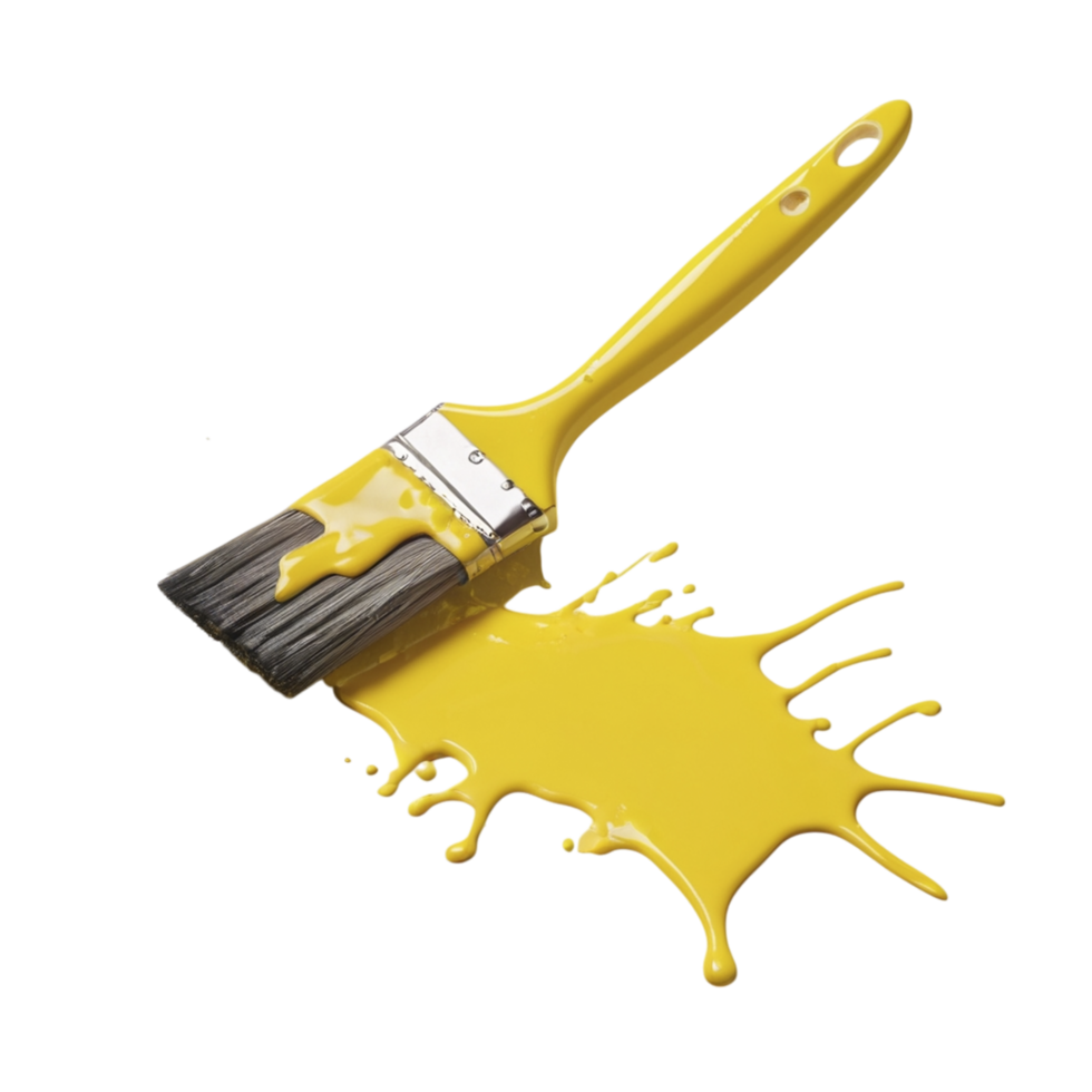 A paint brush and yellow paint on a black background png