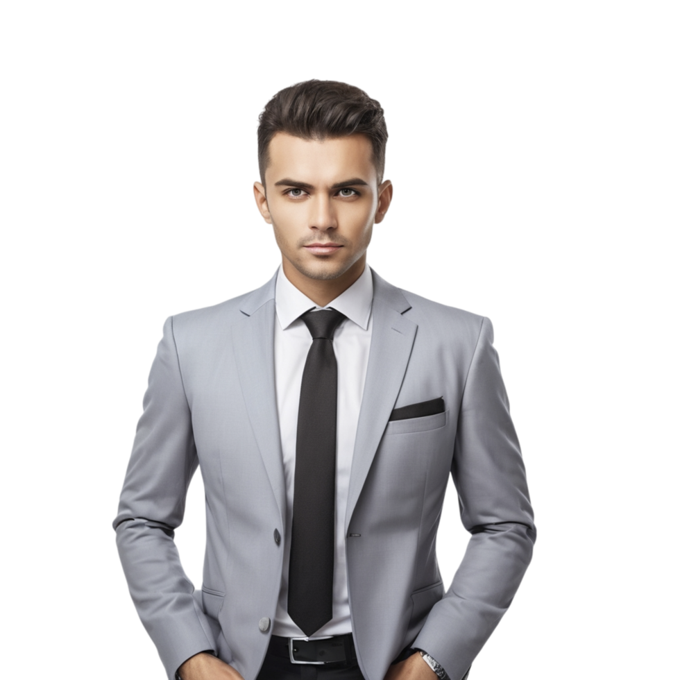 A man in a suit and tie standing in front of a black background png