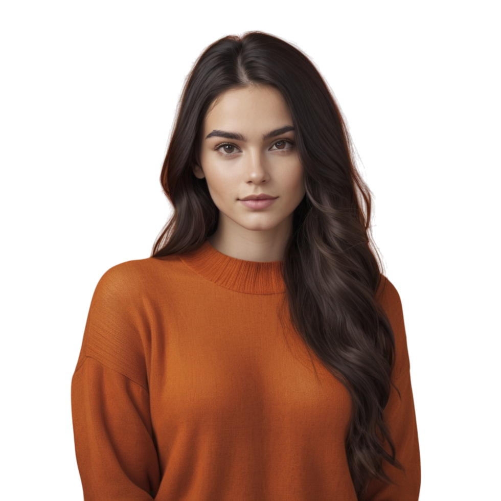 A woman in an orange sweater png