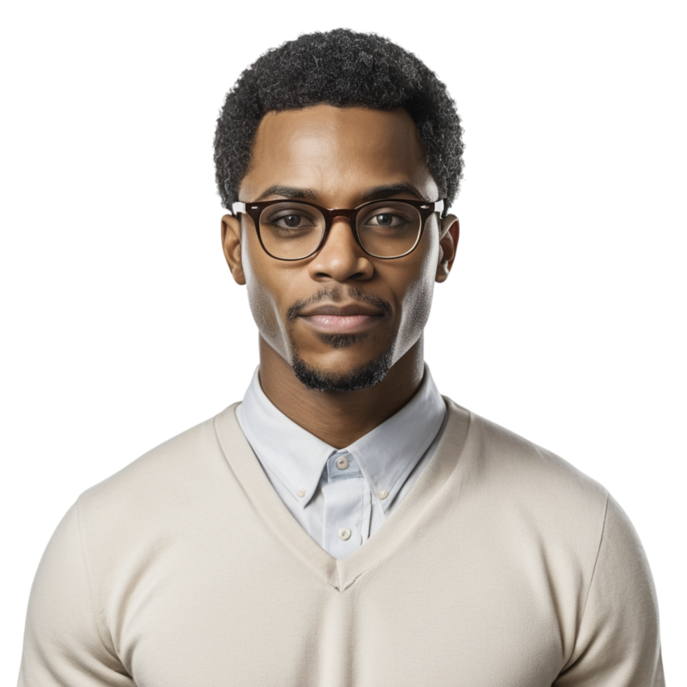 A black man wearing glasses and a sweater png