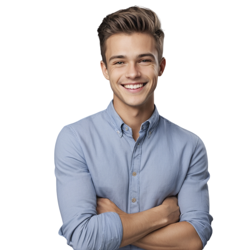 Portrait of a young man smiling with his arms crossed on black background png