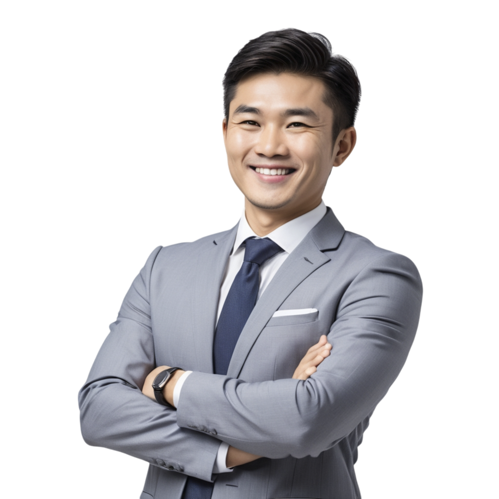 Asian businessman with arms crossed and smiling png