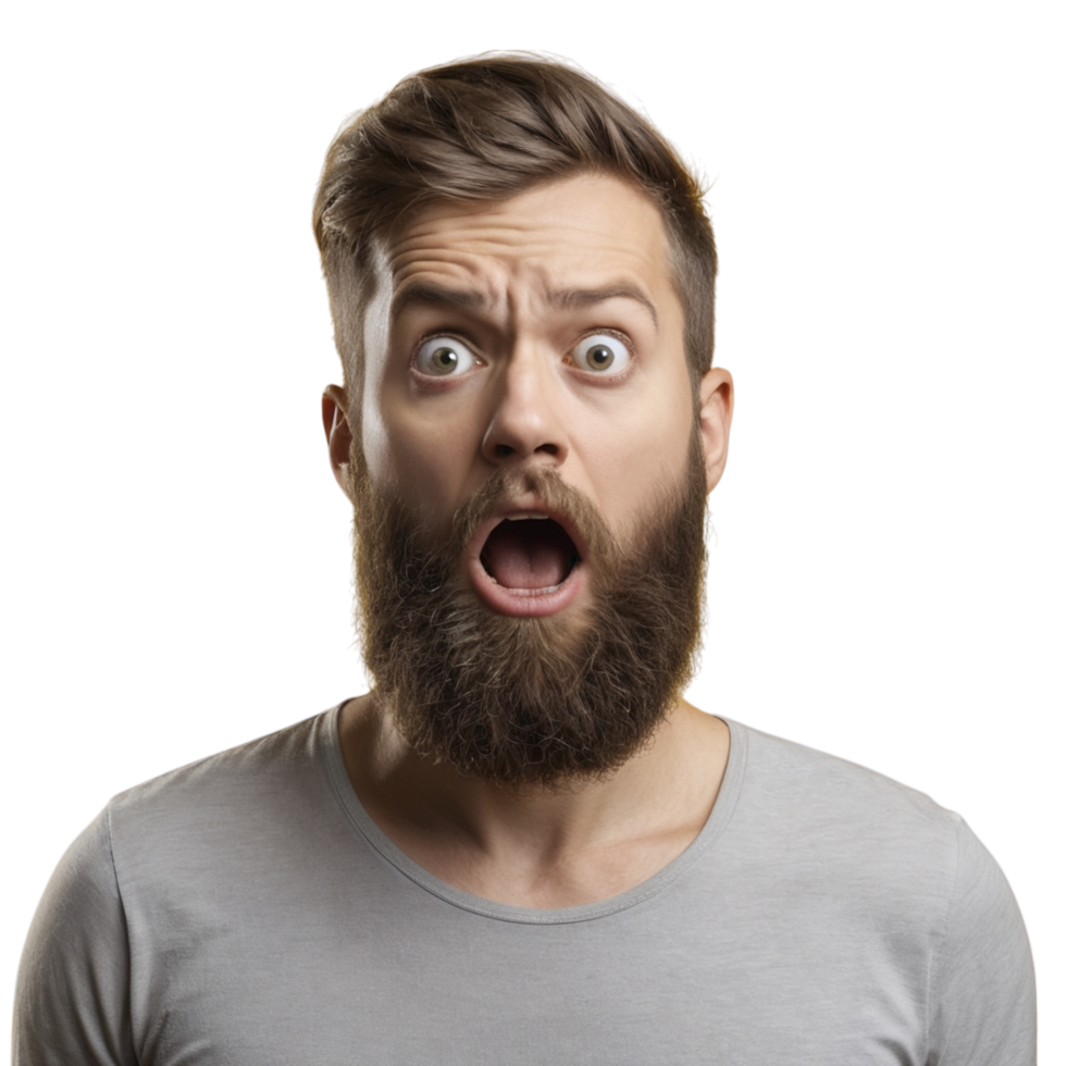 A man with a beard and a surprised look png