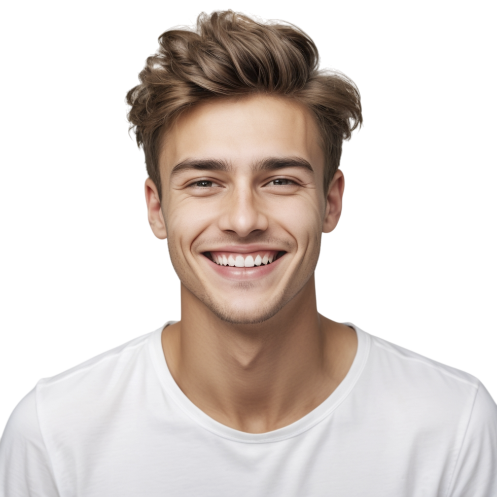 A man with a white t - shirt smiling png