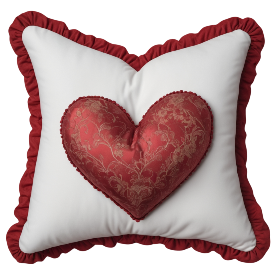 A red heart shaped pillow with a white pillow png