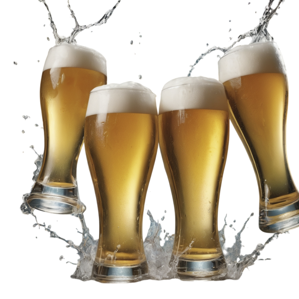 Three glasses of beer with splash png