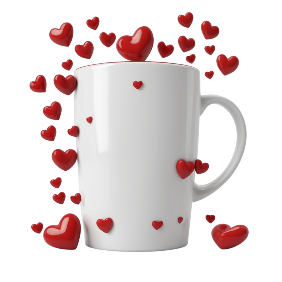 A cup of coffee with hearts floating around it png