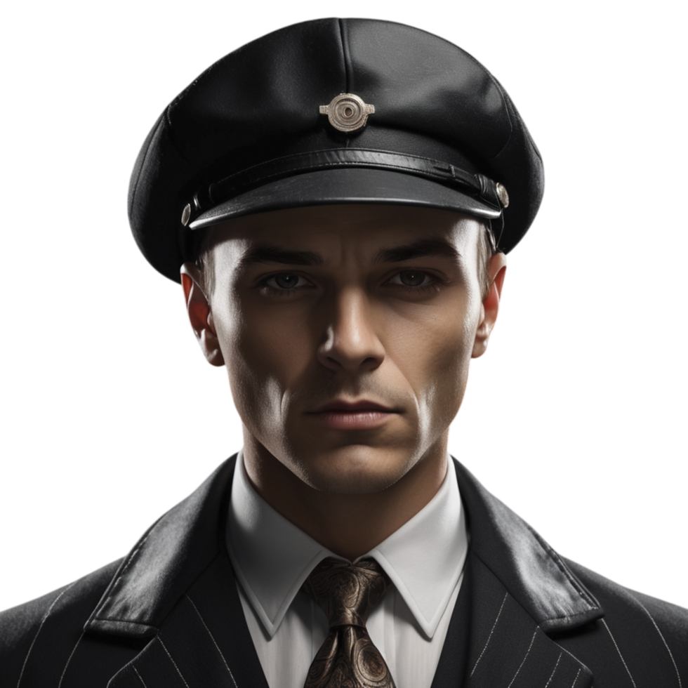 A man in a suit and tie wearing a hat png