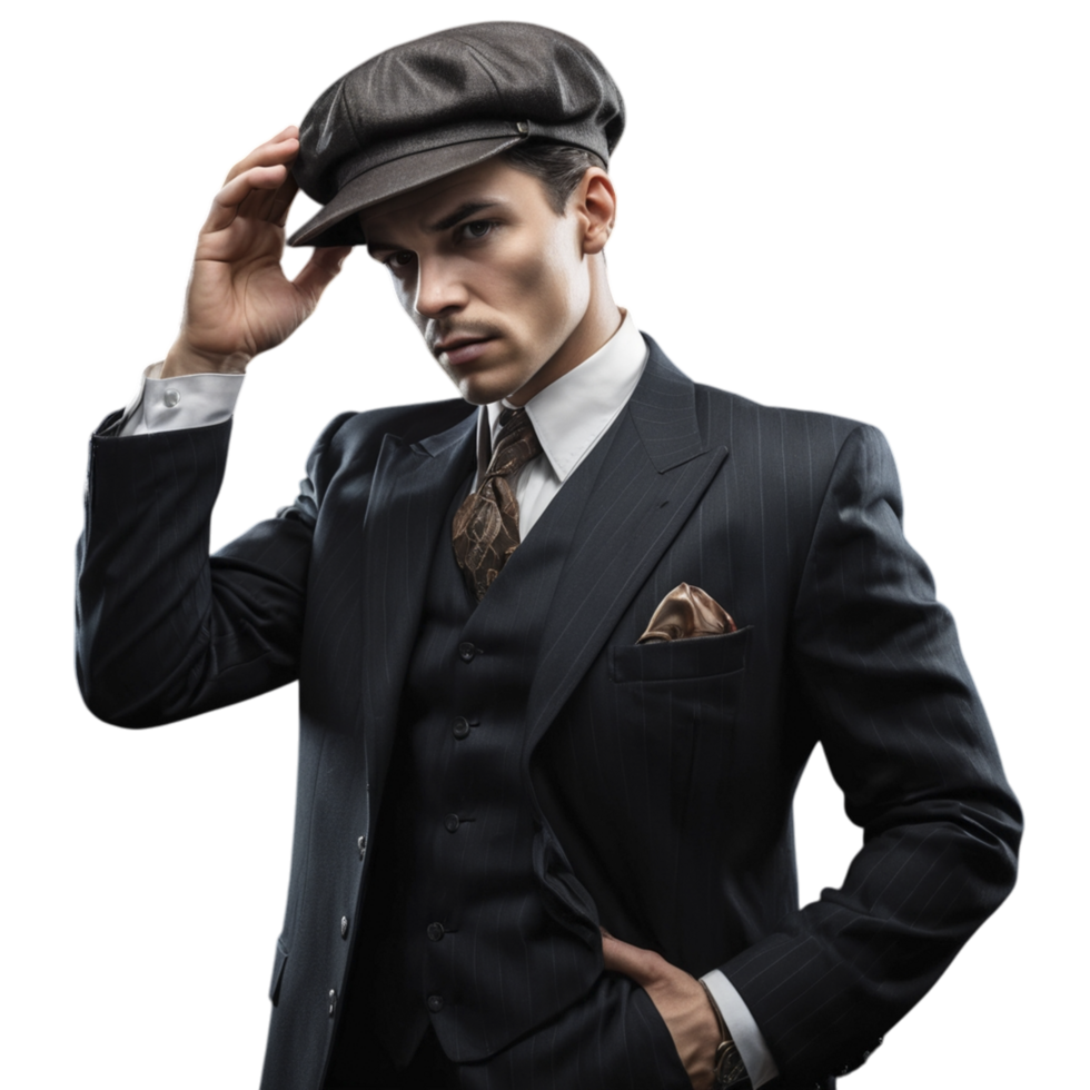 A man in a suit and hat posing for the camera png